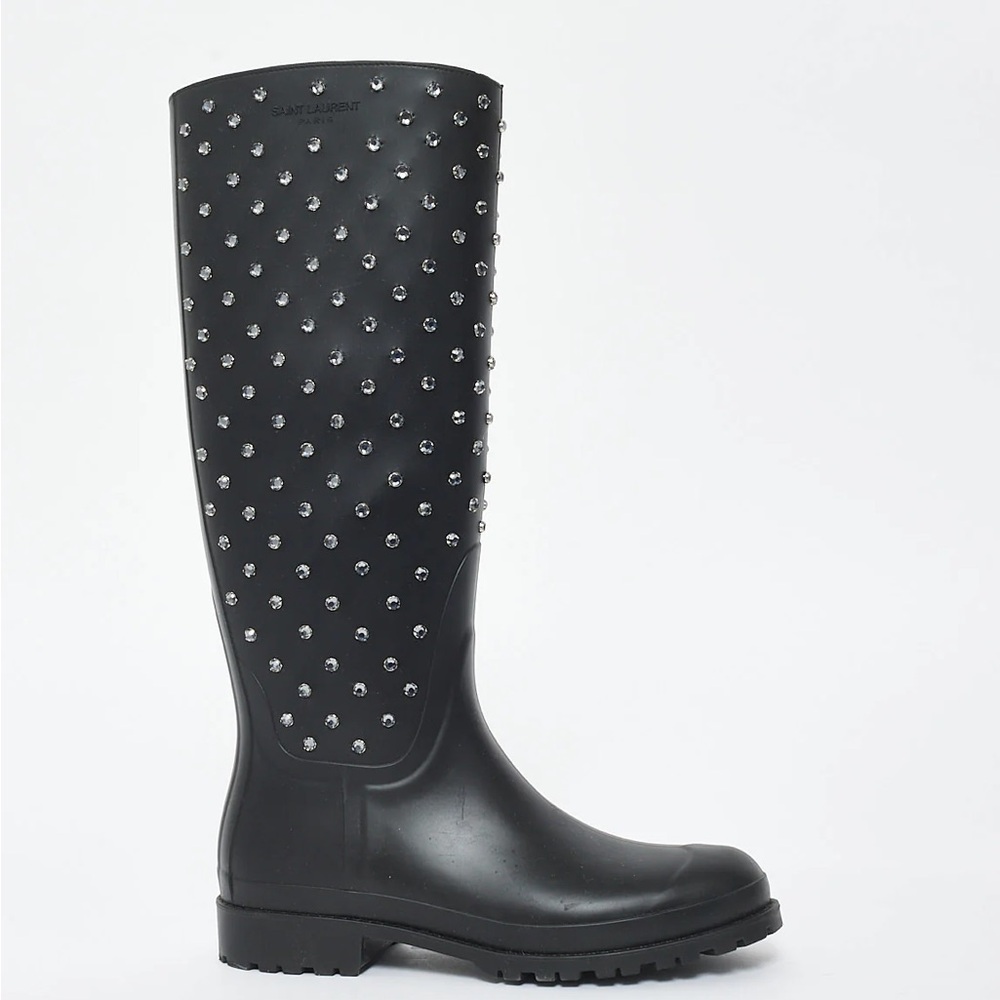 SAINT LAURENT
Black Rhinestone Rubber Rain Boots